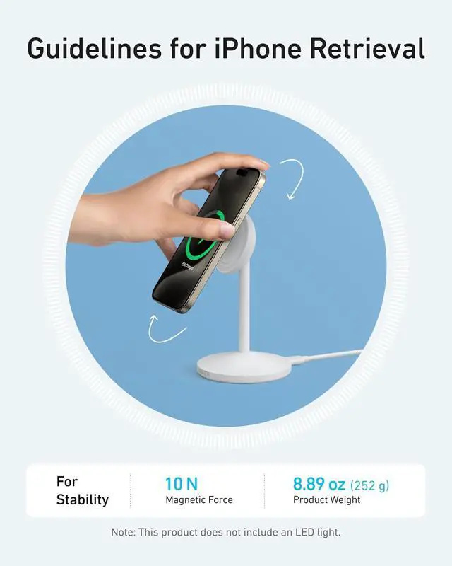 Alt view image 7 of 7 - MagGo iPhone 17 MagSafe Charger Compatible Stand, 15W Fast Magnetic Wireless Charging Station, Qi2 Certified 360° Wireless Charger (White, with Cable)