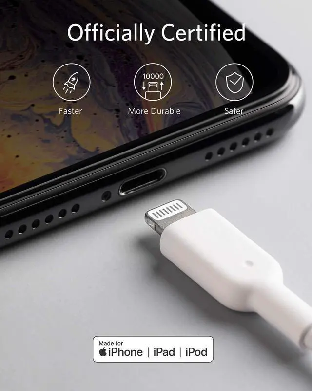 Alt view image 3 of 6 - Anker iPhone Cable, Powerline II Lightning Cable, Probably The World's Most Durable Cable, MFi Certified for iPhone Xs/XS Max/XR/X / 8/8 Plus / 7/7 Plus / 6/6 Plus / 5S (White)