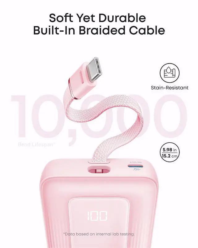 Alt view image 4 of 7 - Zolo Power Bank, 20,000mAh 45W Max Fast Portable Charger with Built-in USB-C Cable, USB C&A, 40W Battery Pack for iPhone 17 Series, MacBook, Samsung, and More (Charger Not Included)