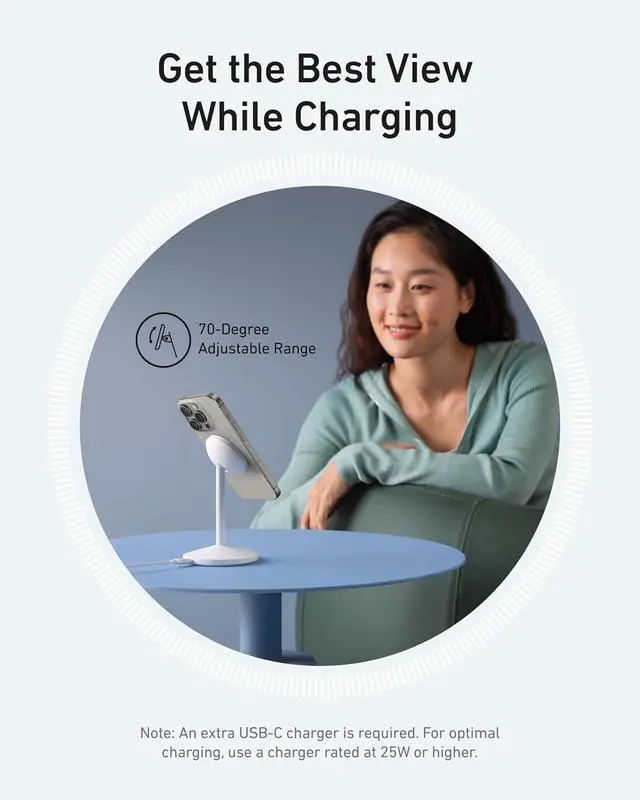 Alt view image 6 of 7 - MagGo iPhone 17 MagSafe Charger Compatible Stand, 15W Fast Magnetic Wireless Charging Station, Qi2 Certified 360° Wireless Charger (White, with Cable)