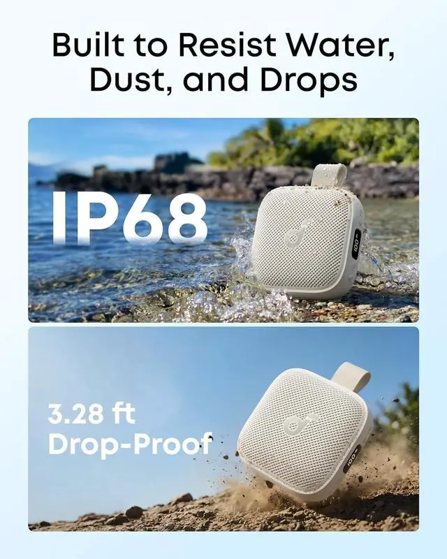 Alt view image 5 of 6 - Anker Boom Go 3i Portable Bluetooth Speaker, 15W Punchy Sound, 24H Playtime, IP68, BassUp 2.0, Emergency Charging, Bluetooth 6.0, Waterproof Speaker for Hiking/Cycling/Camping (Beige)