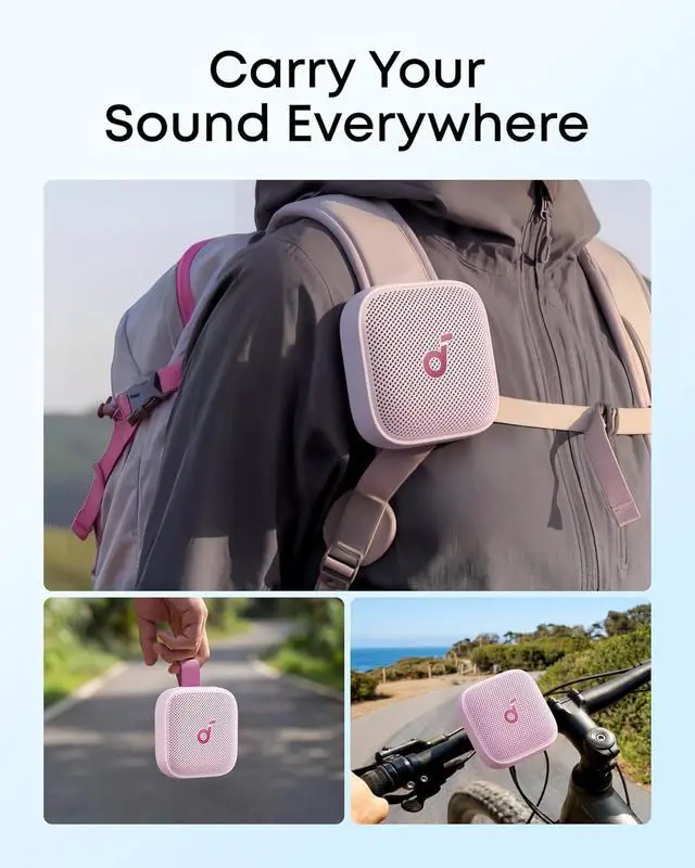Alt view image 4 of 6 - Boom Go 3i Portable Bluetooth Speaker by Anker, 15W Punchy Sound, 24H Playtime, IP68, BassUp 2.0, Emergency Charging, Bluetooth 6.0, Waterproof Speaker for Hiking/Cycling/Camping (Pink)