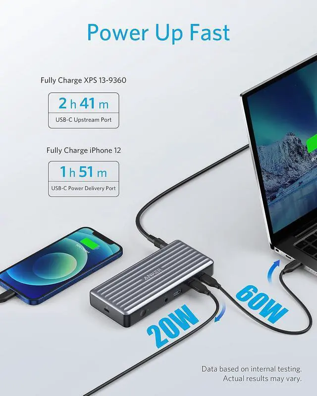Alt view image 5 of 7 - USB C Docking Station, PowerExpand 9-in-1 USB-C PD Dock, 60W Charging for Laptop, 20W Power Delivery Charging, 4K HDMI and DisplayPort, USB3.0&USB2.0 Data, Gigabit Ethernet, 3.5 mm Audio