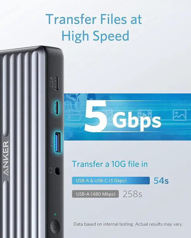 Alt view image 6 of 7 - USB C Docking Station, PowerExpand 9-in-1 USB-C PD Dock, 60W Charging for Laptop, 20W Power Delivery Charging, 4K HDMI and DisplayPort, USB3.0&USB2.0 Data, Gigabit Ethernet, 3.5 mm Audio
