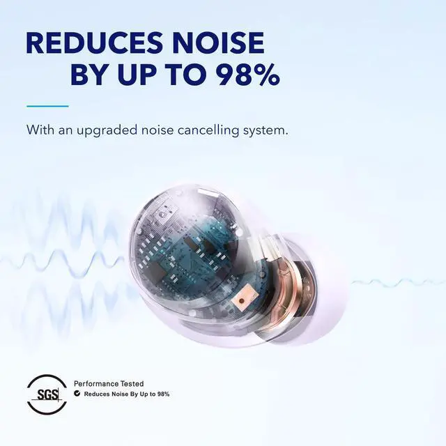 Alt view image 2 of 7 - Soundcore by Anker Space A40 Auto-Adjustable Active Noise Cancelling Wireless Earbuds, Reduce Noise by Up to 98%, 50H Playtime, Hi-Res Sound, Comfortable Fit, App Customization, Wireless Charge