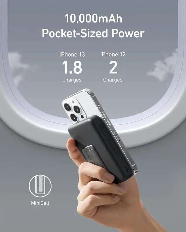 Alt view image 4 of 7 - ANKER 633 Magnetic Battery, 10,000mAh Foldable Wireless Portable Charger, 20W USB-C Power Delivery Power Bank with Stand, Magsafe-Compatible for iPhone 16/15/14/13/12 Series (Black)