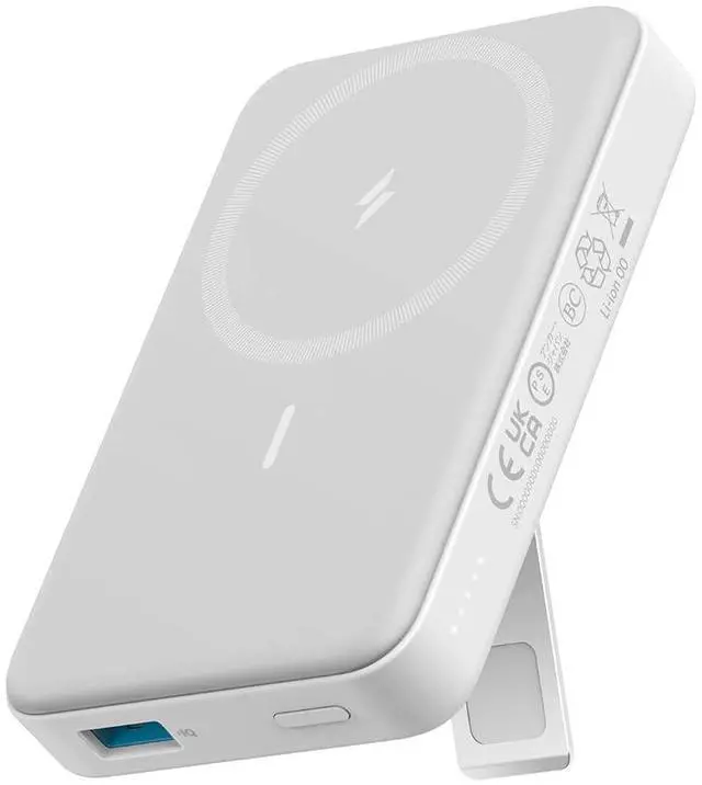 Main image of 633 Magnetic Battery, 10,000mAh Wireless Portable Charger, 20W USB-C Power Bank with Stand, Magsafe-Compatible for iPhone 16/15/14 Series (White)