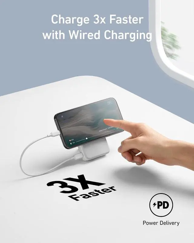 Alt view image 5 of 7 - 633 Magnetic Battery, 10,000mAh Wireless Portable Charger, 20W USB-C Power Bank with Stand, Magsafe-Compatible for iPhone 16/15/14 Series (White)
