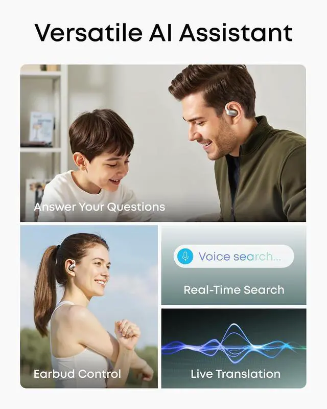 Alt view image 4 of 7 - AeroFit 2 AI Assistant Open-Ear Headphones by Anker, Pressure-Free Fit, 2X Richer Bass, Real-Time Translation Earbuds, Hi-Res, 35H Playtime, IP55