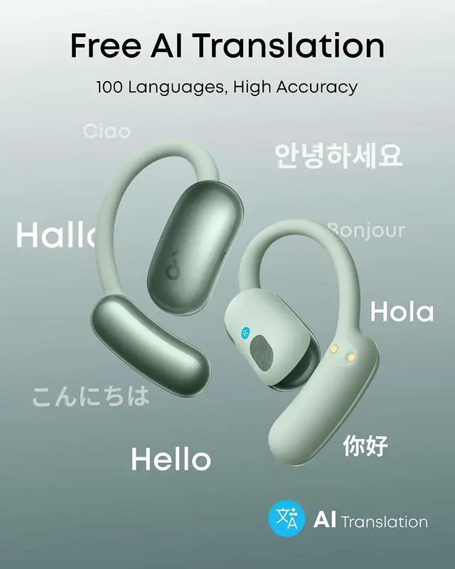 Alt view image 2 of 7 - Soundcore AeroFit 2 AI Assistant Open-Ear Headphones by Anker, Pressure-Free Fit, 2X Richer Bass, Real-Time Translation Earbuds, Hi-Res, 35H Playtime, IP55