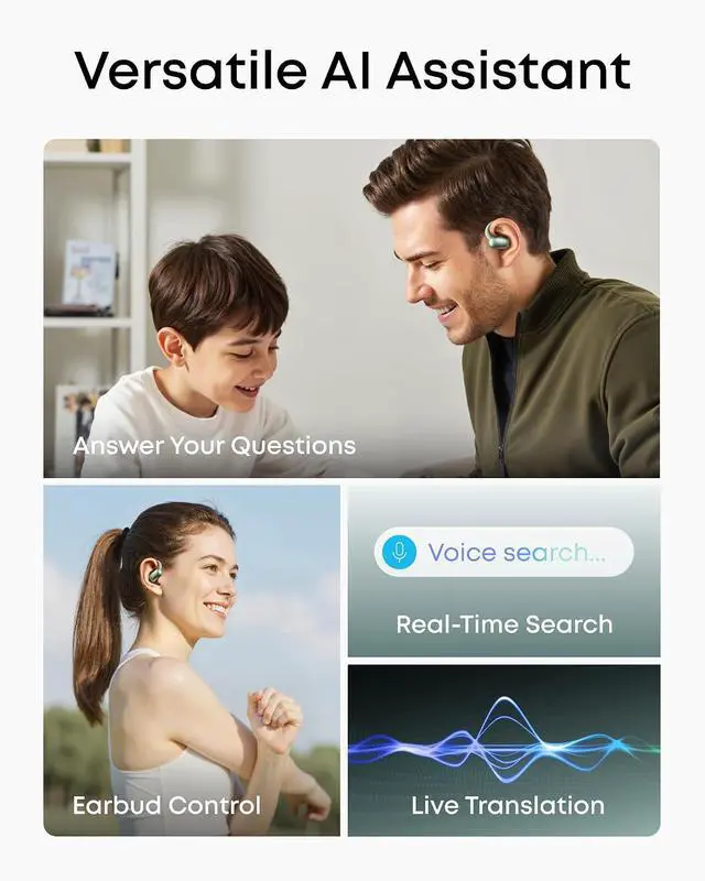 Alt view image 4 of 7 - Soundcore AeroFit 2 AI Assistant Open-Ear Headphones by Anker, Pressure-Free Fit, 2X Richer Bass, Real-Time Translation Earbuds, Hi-Res, 35H Playtime, IP55
