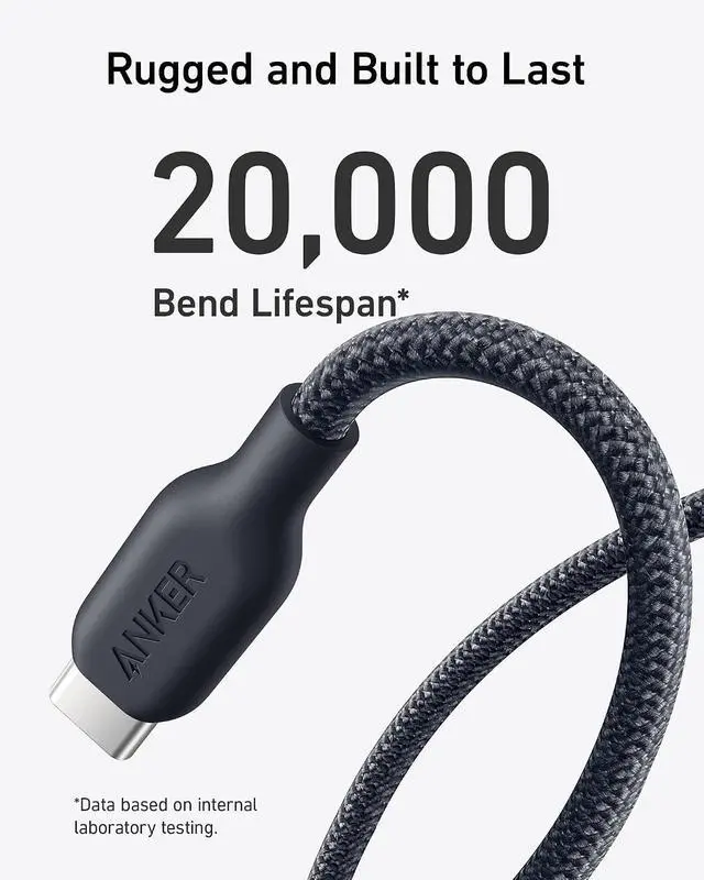 Alt view image 6 of 7 - USB C Cable, 240W Bio-Braided Type C Fast Charge Cord for iPhone 17 Series, MacBook Pro 2020, iPad Pro,and More(USB 2.0, 3FT, Phantom Black) (Pack of 2)