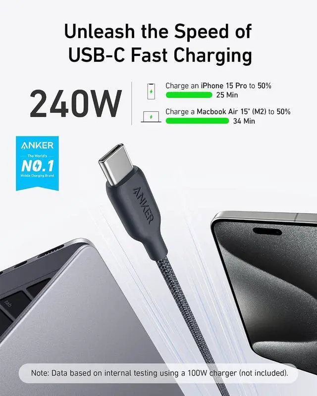 Alt view image 3 of 7 - USB C Cable, 240W Bio-Braided Type C Fast Charge Cord for iPhone 17 Series, MacBook Pro 2020, iPad Pro,and More(USB 2.0, 6FT, Phantom Black)