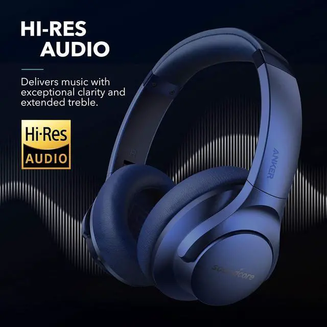 Alt view image 2 of 7 - Anker Life Q20 Hybrid Active Noise Cancelling Headphones, Wireless Over Ear Bluetooth Headphones, 60H Playtime, Hi-Res Audio, Deep Bass, Foam Ear Cups, Travel, Office, USB-C Charging