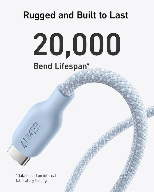 Alt view image 5 of 6 - USB C Cable, 240W Bio-Braided Type C Fast Charge Cord for iPhone 17 Series, MacBook Pro 2020, iPad Pro,and More(USB 2.0, 6FT, Ice Lake Blue)