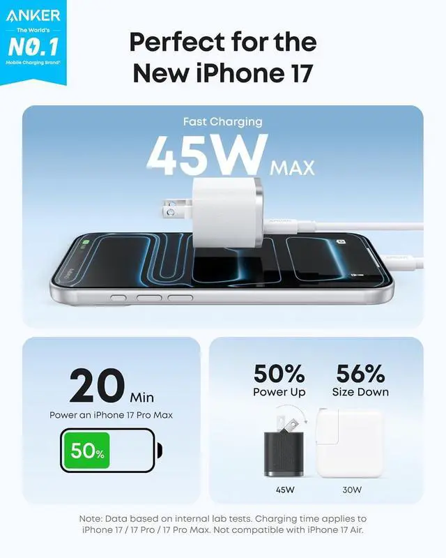 Alt view image 2 of 7 - iPhone Charger Fast Charging, 45W Type C Charger with 6 FT Fast Charging Cable, Compact and Foldable Plug USB C Charger Block for iPhone 17 Series, MacBook, Pixel 9, iPad and More