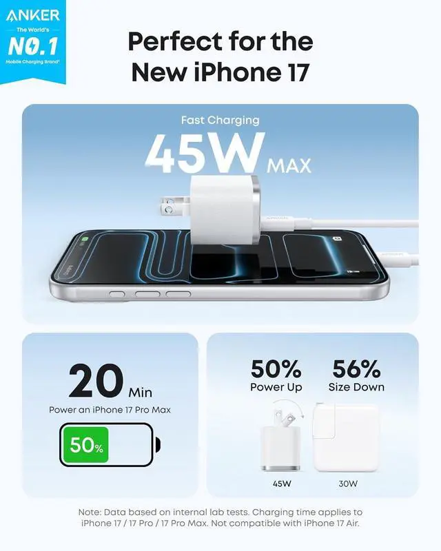 Alt view image 2 of 7 - iPhone Charger Fast Charging, 45W Type C Charger with 6 FT Fast Charging Cable, Compact and Foldable Plug USB C Charger Block for iPhone 17 Series, MacBook, Pixel 9, iPad and More