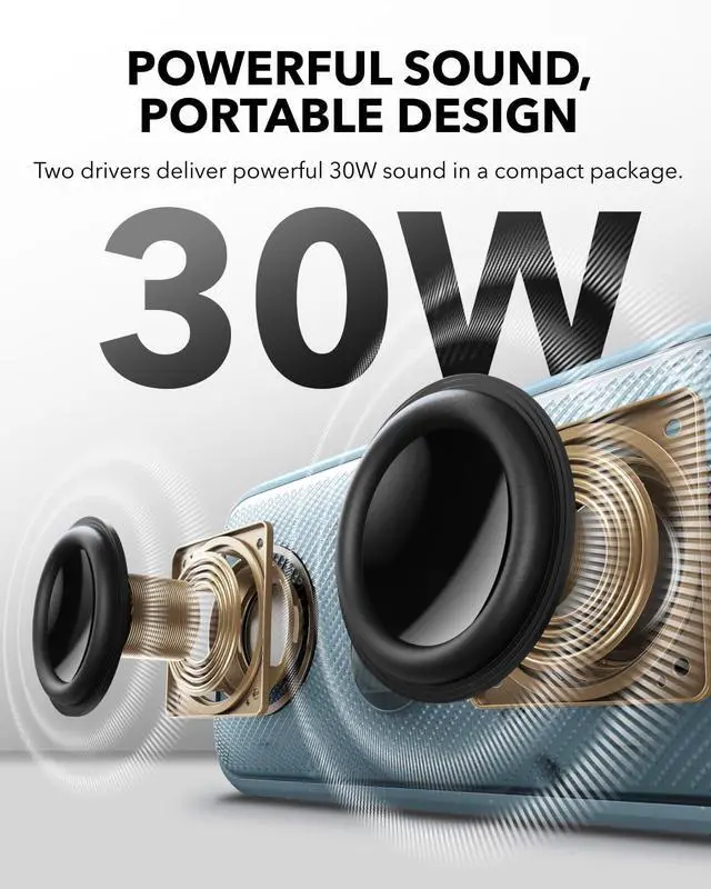 Alt view image 3 of 7 - Motion 300 by Anker, Bluetooth Speaker, Wireless Hi-Res Portable Speaker, IPX7 Waterproof, BassUp, Bluetooth 5.3, 30W Stereo Sound, 13H Playtime for Home, Shower, Outdoor, and Travel - Blue