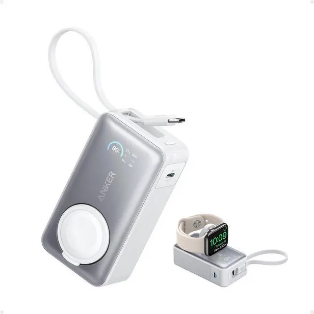 Main image of MagGo Power Bank for Apple Watch, Officially Certified 10,000mAh Compact Battery Pack with Built-in USB-C Cable, 35W Max, for iPhone 15 Series, Samsung, iPad, AirPods, and More(White)