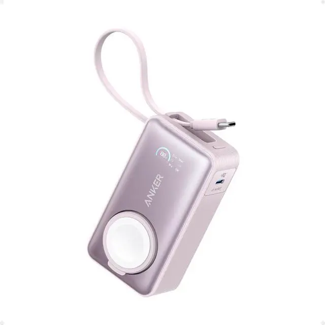 Main image of MagGo Power Bank for Apple Watch, Officially Certified 10,000mAh Compact Battery Pack with Built-in USB-C Cable, 35W Max, for iPhone 15 Series, Samsung, iPad, AirPods, and More(Pink)