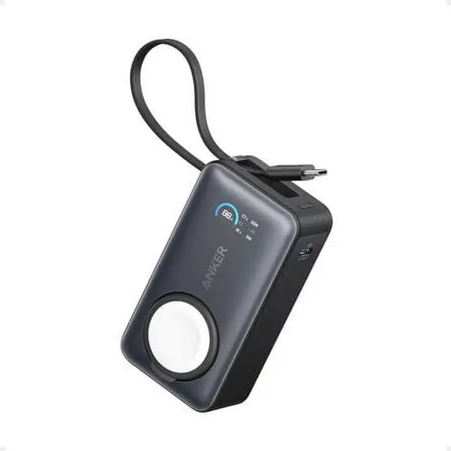 Main image of MagGo Power Bank for Apple Watch, Officially Certified 10,000mAh Compact Battery Pack with Built-in USB-C Cable, 35W Max, for iPhone 15 Series, Samsung, iPad, AirPods, and More(Black)