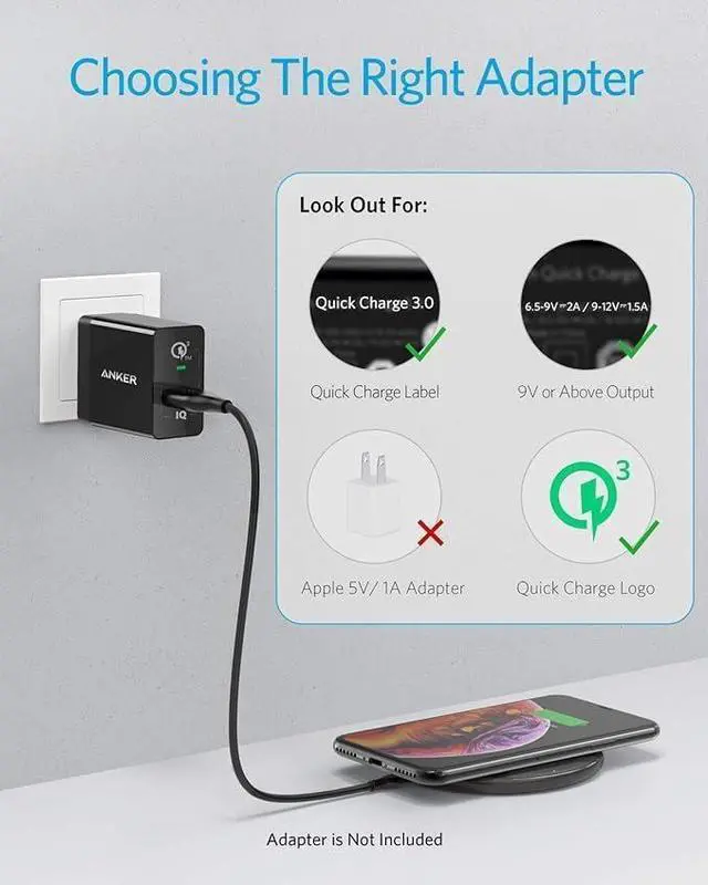 Alt view image 3 of 6 - 313 Wireless Charger (Pad), Qi-Certified, 10W Max Fast Charging for Samsung, Compatible with iPhone 16 Plus/15 Plus/14 Plus/12, AirPods (No AC Adapter, Not MagSafe Magnetic Charging Compatible)