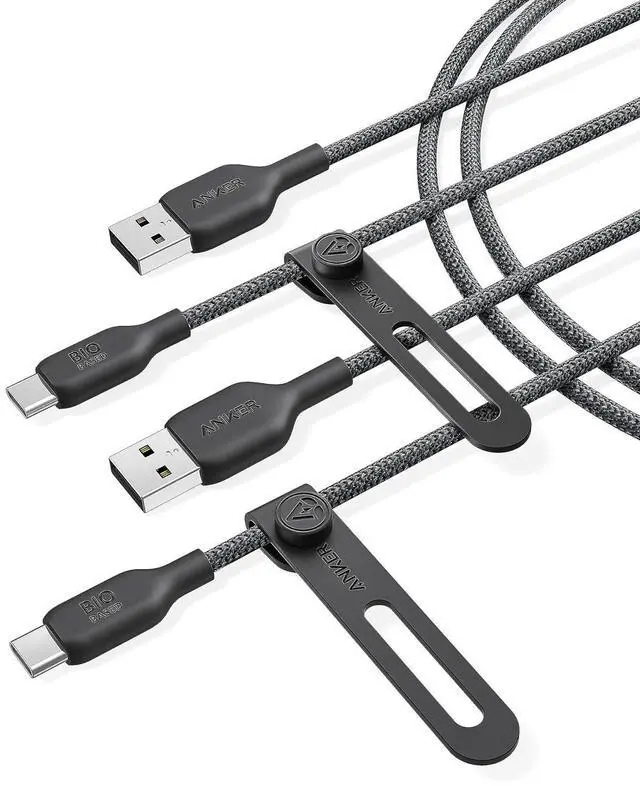 Main image of Cable Bio-Briaded, Durable USB A to USB C Charger Cable for Samsung Galaxy Note Series, LG V30 (2 Pack, 6FT, Black)