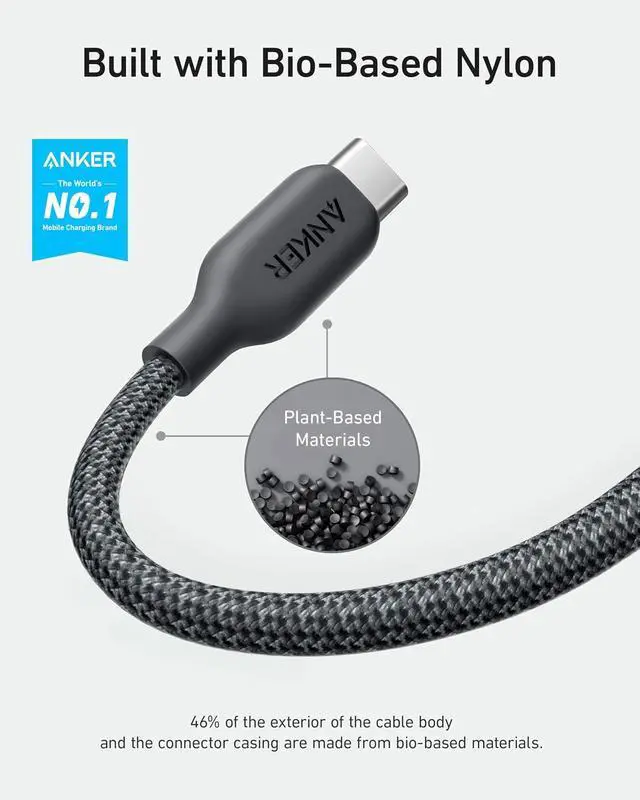 Alt view image 2 of 7 - Cable Bio-Briaded, Durable USB A to USB C Charger Cable for Samsung Galaxy Note Series, LG V30 (2 Pack, 6FT, Black)