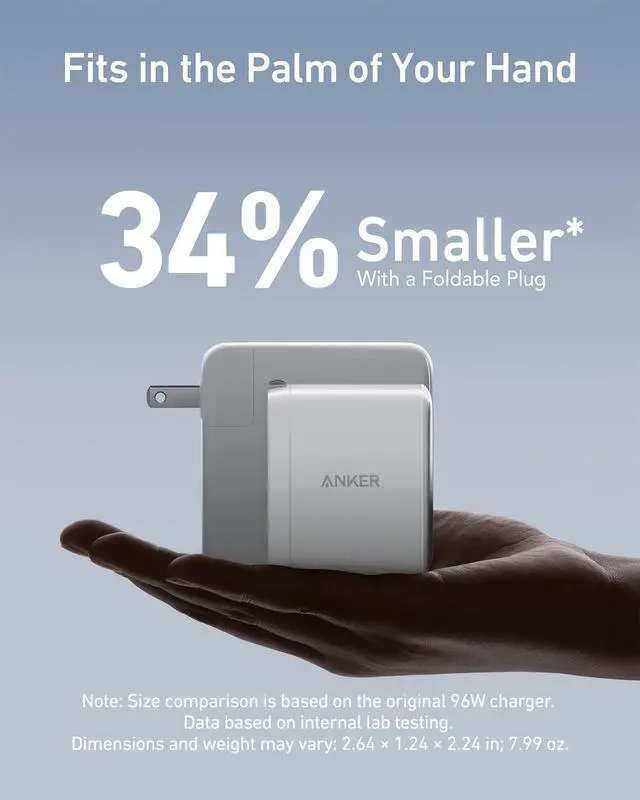 Alt view image 3 of 7 - Nano 100W MacBook Charger, 3-Port Fast Compact GaN USB Charger Block for MacBook Pro/Air, Pixelbook, ThinkPad, Dell XPS, iPad Pro, iPhone 17 Series, Galaxy S23,and More (White, 1 Pack & 1 Cable)