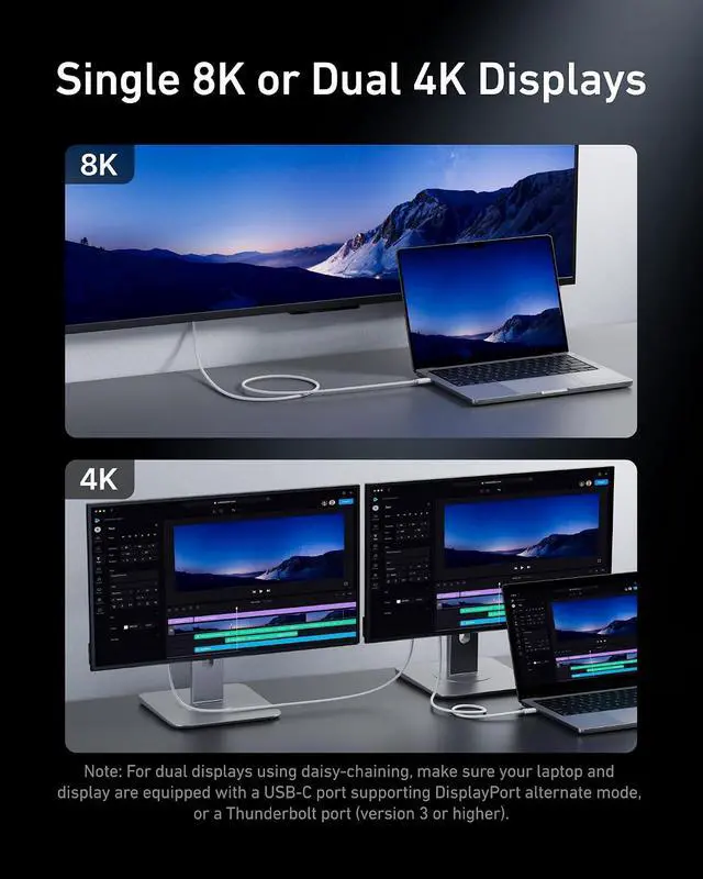 Alt view image 4 of 7 - Prime Thunderbolt 4 Cable, 3.3 ft USB C to USB C Cable, 240W Charging, 40Gbps Data Transfer, Supports 8K/4K Displays, for iPhone 16 Series, MacBook Air, iPad, Samsung (Thunderbolt 4-Certified)