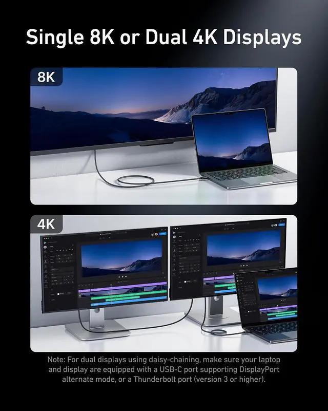 Alt view image 4 of 6 - Prime Thunderbolt 4 Cable, 3.3 ft USB C to USB C Cable, 240W Charging, 40Gbps Data Transfer, Supports 8K/4K Displays, for iPhone 16 Series, MacBook Air, iPad, Samsung (Thunderbolt 4-Certified)
