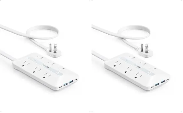 Main image of Flat Plug Power Strip(300J), 20W USB-C, 10-in-1 Ultra Thin Power Strip with 6 AC, 2 USB-A/2 USB-C,10feet Extension Cord, Desk Charging Station,Home Office College Dorm Essentials (Pack of 2)