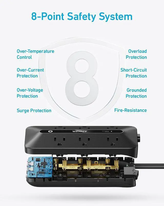 Alt view image 6 of 6 - Power Strip with 300J Surge Protector, Flat Plug Extension Cord with Multiple Outlets, 6 AC, 2 USB A & 2 USB C Ports for 20W, 10ft Outlet Extender, Dorm Room Essentials, Home Office