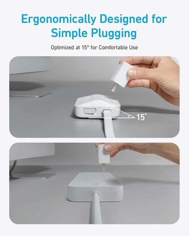 Alt view image 4 of 6 - Power Strip with 300J Surge Protector, Flat Plug Extension Cord with Multiple Outlets, 6 AC, 2 USB A & 2 USB C Ports for 20W, 10ft Outlet Extender, Dorm Room Essentials, Home Office