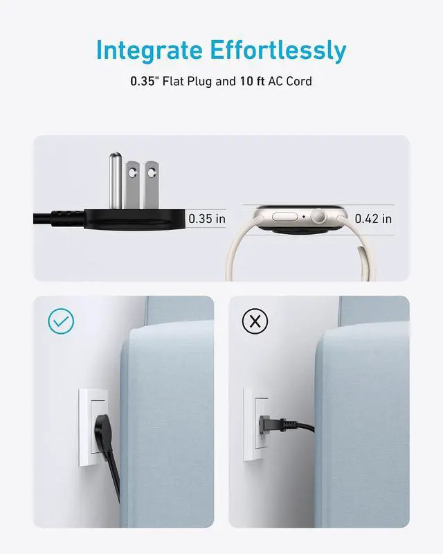 Alt view image 5 of 6 - Power Strip with 300J Surge Protector, Flat Plug Extension Cord with Multiple Outlets, 6 AC, 2 USB A & 2 USB C Ports for 20W, 10ft Outlet Extender, Dorm Room Essentials, Home Office