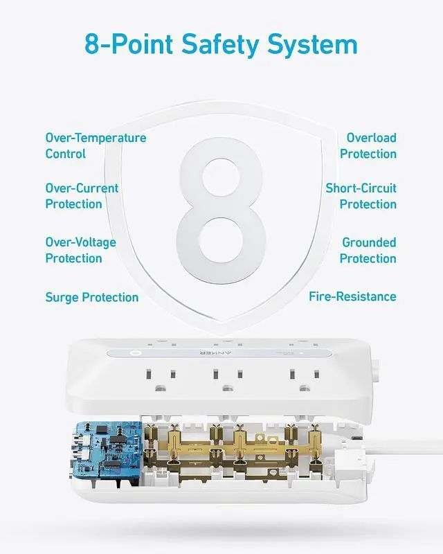 Alt view image 6 of 6 - Power Strip with 300J Surge Protector, Flat Plug Extension Cord with Multiple Outlets, 6 AC, 2 USB A & 2 USB C Ports for 20W, 10ft Outlet Extender, Dorm Room Essentials, Home Office