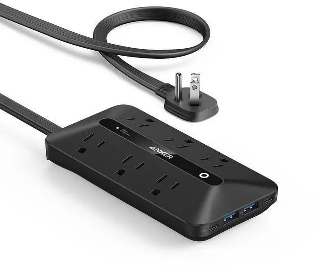 Main image of Power Strip with 300J Surge Protector, Flat Plug Extension Cord with Multiple Outlets, 6 AC, 2 USB A & 2 USB C Ports for 20W, 5ft Outlet Extender, Dorm Room Essentials, Home Office