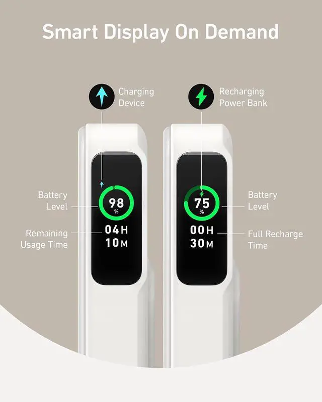 Alt view image 3 of 6 - MagGo Power Bank, Qi2 Certified 15W Ultra-Fast MagSafe-Compatible Portable Charger, 10,000mAh Battery Pack with Smart Display & Foldable Stand, For iPhone 16/15/14/13 Only (USB-C Cable Included)