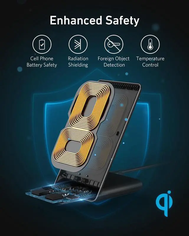 Alt view image 5 of 7 - 313 Wireless Charger (Stand), Qi-Certified for iPhone 15/14 / 13/12 / 11 / X / 8, 10W Max for Galaxy S23 / S22 / S21, Micro-USB (9V / 2A Adapter Required, Not Included)