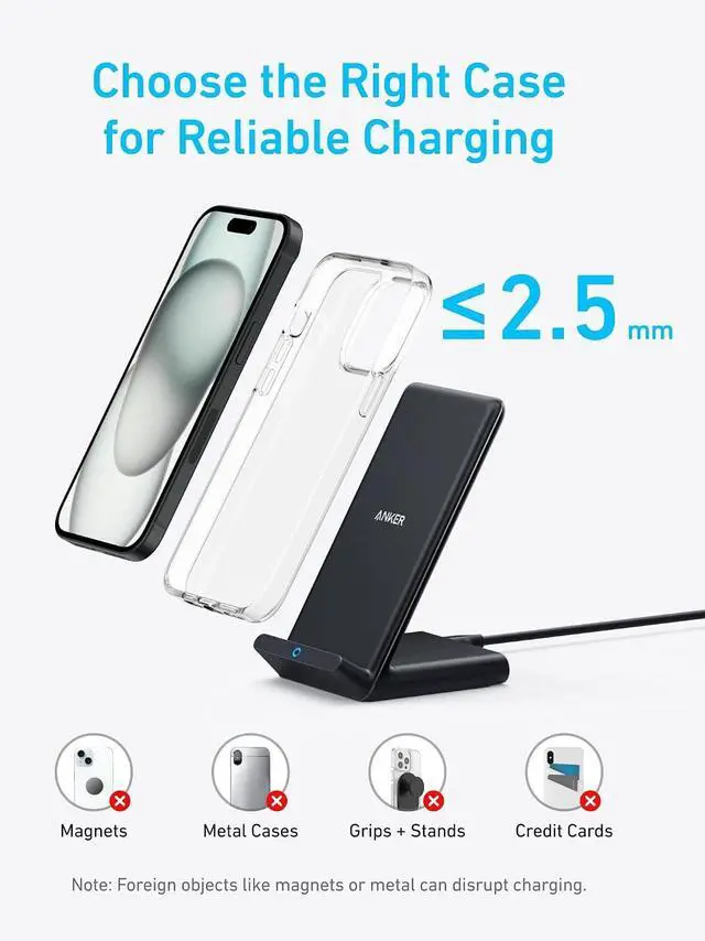 Alt view image 6 of 7 - 313 Wireless Charger (Stand), Qi-Certified for iPhone 15/14 / 13/12 / 11 / X / 8, 10W Max for Galaxy S23 / S22 / S21, Micro-USB (Black, 2-Pack, 9V / 2A Adapter Required, Not Included)