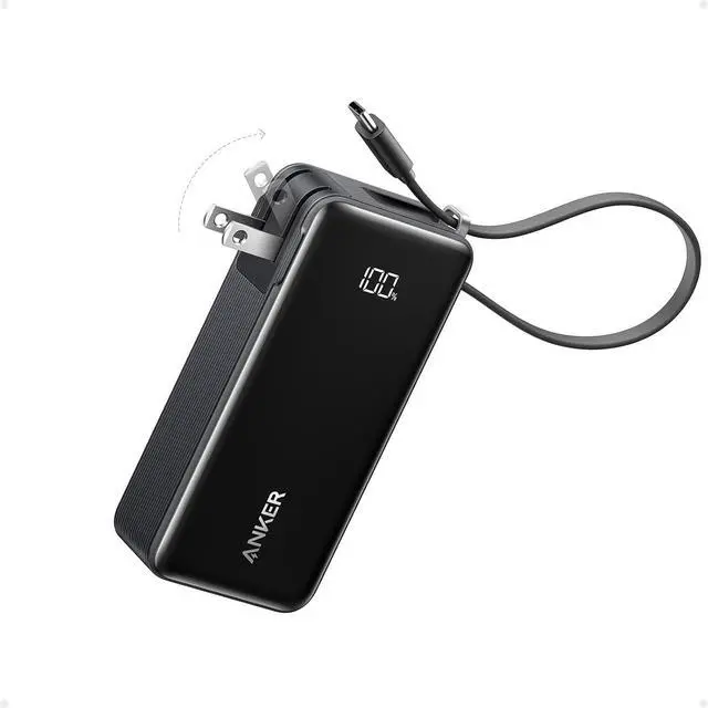 Main image of Nano 3-in-1 Portable iPhone Charger, 10,000mAh Power Bank with Built-in USB-C Cable and Foldable Wall Plug, 30W Max Battery Pack, Travel Essentials for iPhone 17/16/15 Series, Galaxy, MacBook
