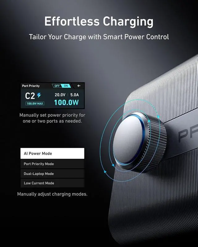 Alt view image 5 of 6 - Prime Charging Station, 250W 6-Port GaN USB C Charger, 2.26" LCD Smart Display Control, Compatible with iPhone, Galaxy, MacBook, Dell for Home Office, Gaming Desk Accessories