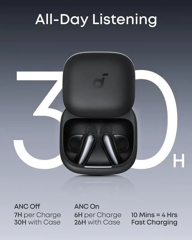 Alt view image 6 of 7 - Soundcore Liberty Buds by Anker Wireless Earbuds with Adaptive ANC | Semi-in-ear design with removable ear fins, fast charging, translation support, and up to 30 hours of playtime.