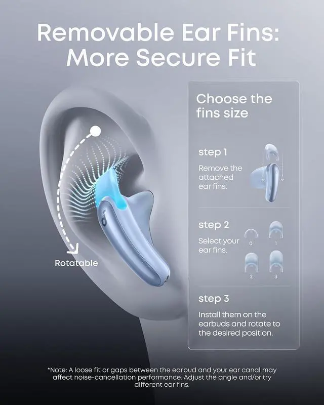Alt view image 7 of 7 - Soundcore Liberty Buds by Anker Wireless Earbuds with Adaptive ANC | Semi-in-ear design with removable ear fins, fast charging, translation support, and up to 30 hours of playtime.