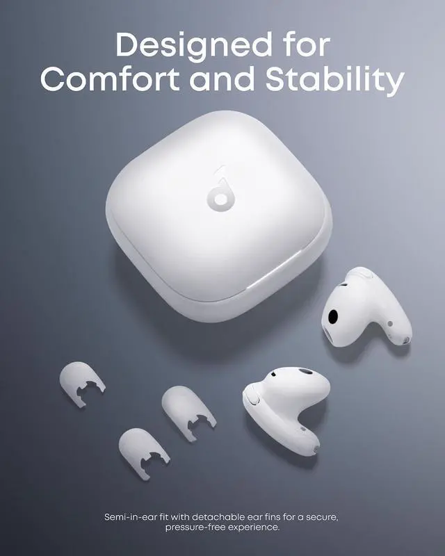 Alt view image 2 of 7 - Soundcore Liberty Buds by Anker Wireless Earbuds with Adaptive ANC | Semi-in-ear design with removable ear fins, fast charging, translation support, and up to 30 hours of playtime.