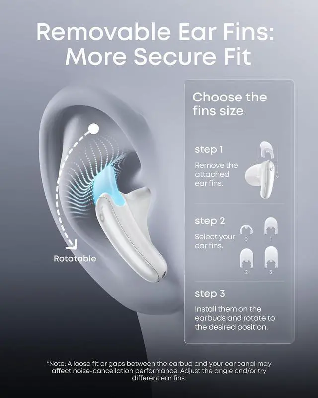 Alt view image 7 of 7 - Soundcore Liberty Buds by Anker Wireless Earbuds with Adaptive ANC | Semi-in-ear design with removable ear fins, fast charging, translation support, and up to 30 hours of playtime.