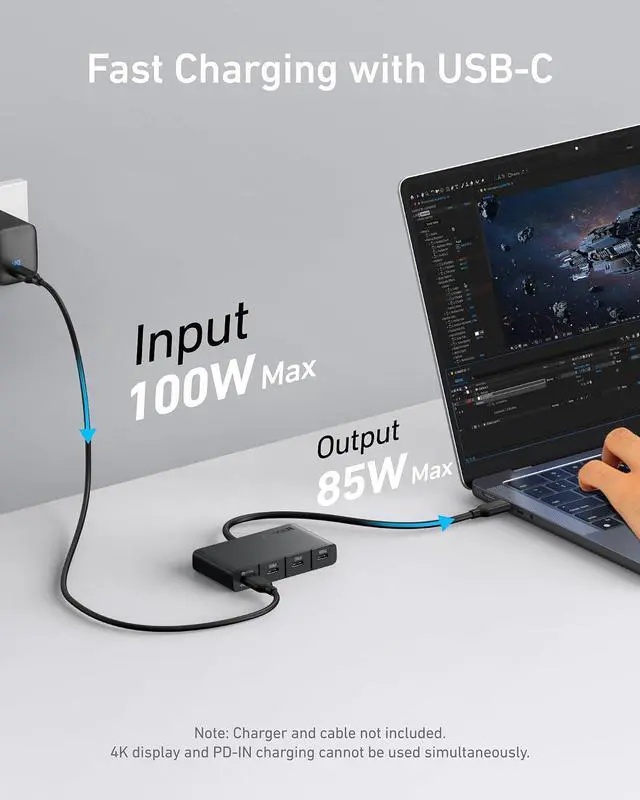 Alt view image 5 of 7 - USB-C Hub, USBC to 4-Port USBC Adapter, Multiport USB C Splitter, USB 3.2 Display Hub with 100W Max PD & Max 10Gbps Fast Data Transfer for MacBook Pro, iPad, Surface Pro, Dell and More
