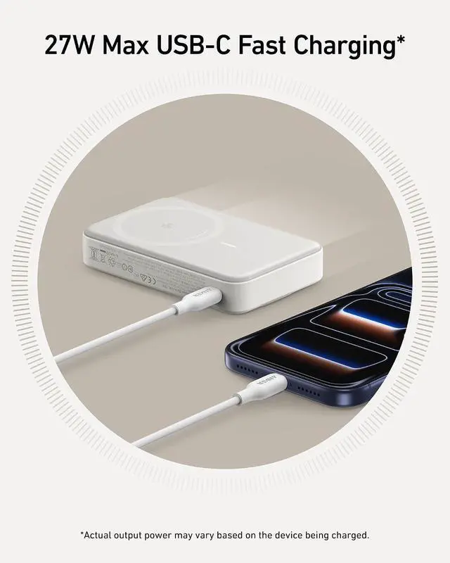 Alt view image 5 of 6 - MagGo Power Bank, Qi2 Certified 15W Ultra-Fast MagSafe-Compatible Portable Charger, 10,000mAh Battery Pack with Smart Display & Foldable Stand, For iPhone 16/15/14/13 Only (USB-C Cable Included)