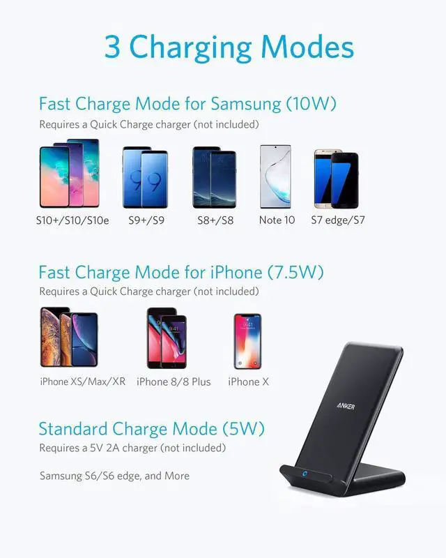 Alt view image 2 of 7 - 313 Wireless Charger (Stand), Qi-Certified for iPhone 15/14 / 13/12 / 11 / X / 8, 10W Max for Galaxy S23 / S22 / S21, Micro-USB (Black, 2-Pack, 9V / 2A Adapter Required, Not Included)