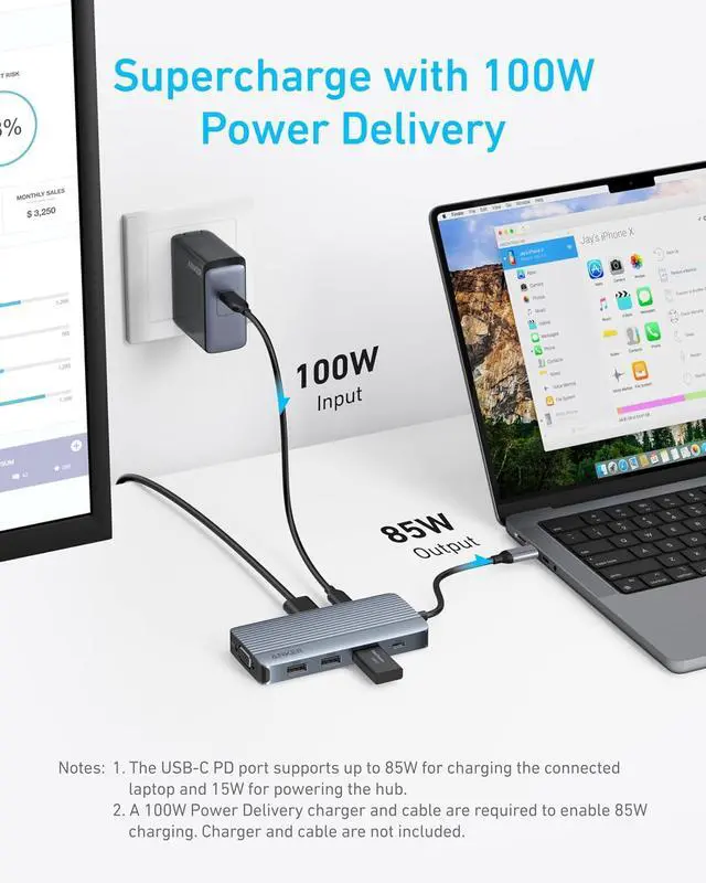 Alt view image 5 of 7 - 8-in-1 USB-C Hub, USB C Docking Station Triple Display Multi-Port Dongle with 2 HDMI and VGA, 5Gbps Data Transfers, USB Ports for MacBook Air/Pro, Dell XPS, iPad Pro, and More